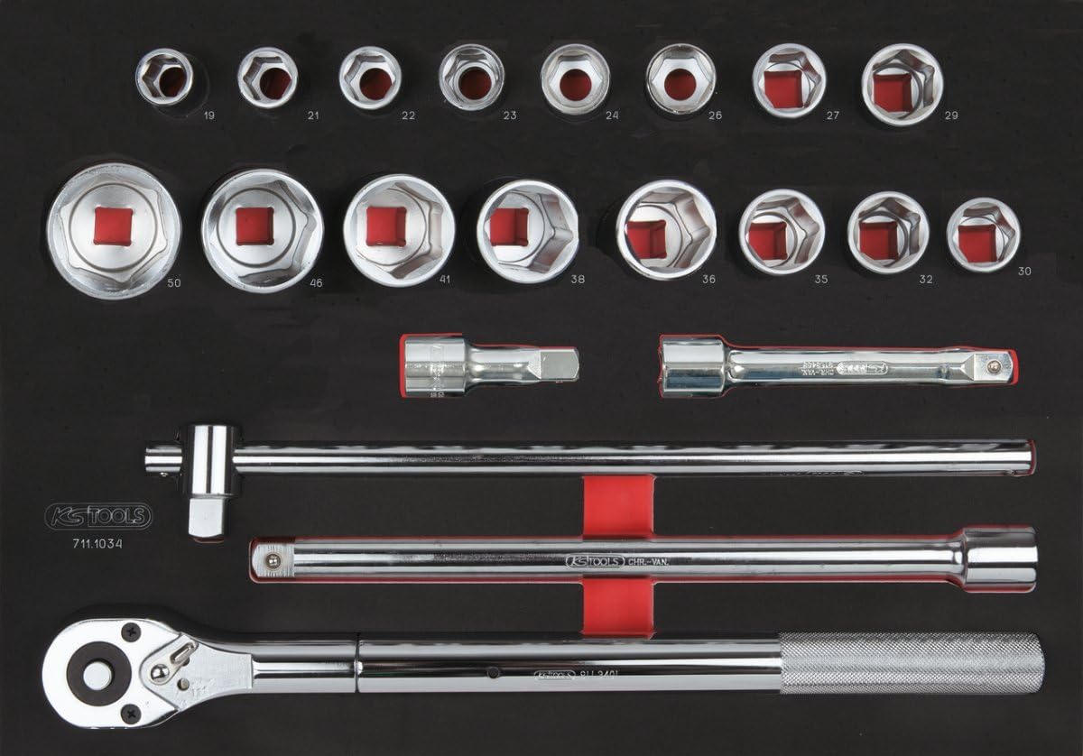 KS Tools 711.1034 Module Socket Set 21 Piece Accessories 3/4, Black, Variety pack
