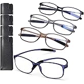 AQWANO 2.0 Reading Glasses for Men Women, Blue Light Blocking Computer Readers, 4 Pack TR90 Flexible Unbreakable Frames Lightweight Cheaters