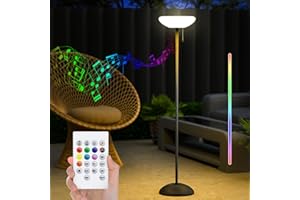 GGII Solar Floor Lamp with Blue-Tooth Speaker, Solar Powered Outdoor Floor Lamps with Light Sensor, USB Rechargeable Cordless Floor Lamp, Dimmable Warm White and Height Adjustable for Lawn Yard Pool
