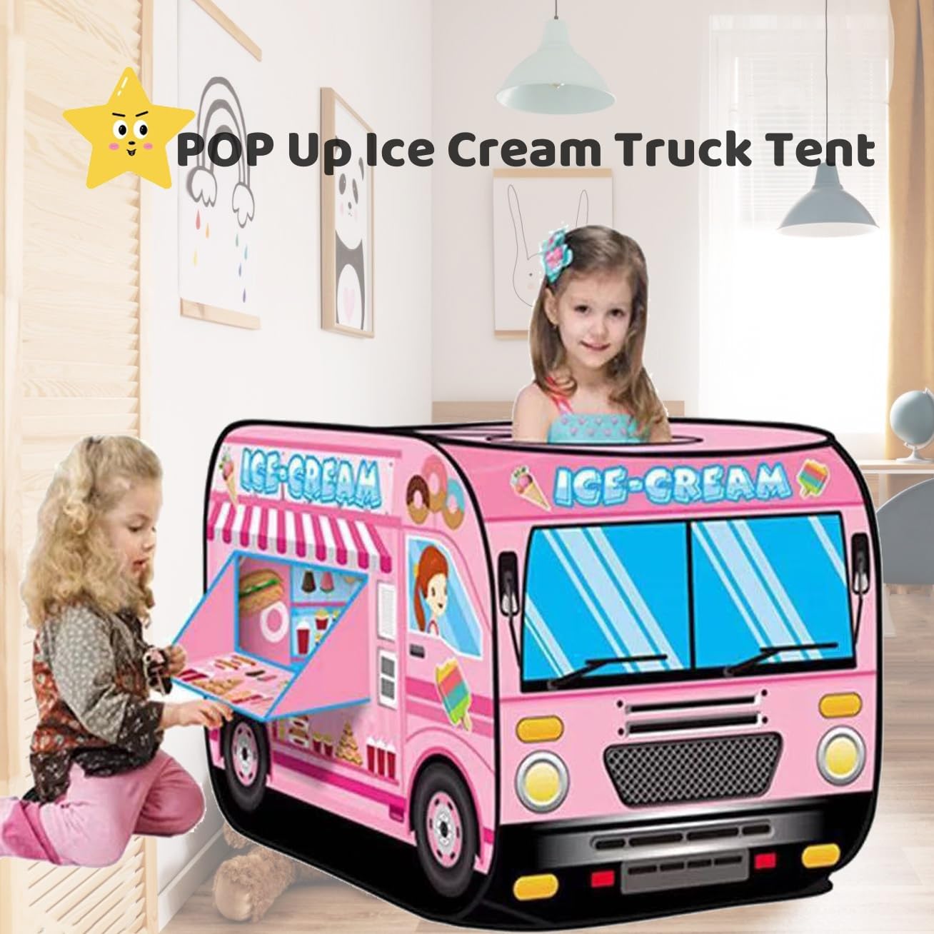 Pop Up Tent Kids:Ice Cream Truck Tent,Pop Up for Kids,Kids Play Without Installation,Suitable for 2-3 Children&for Ages 3+,Kid Play Tent Indoor for Kid Gift