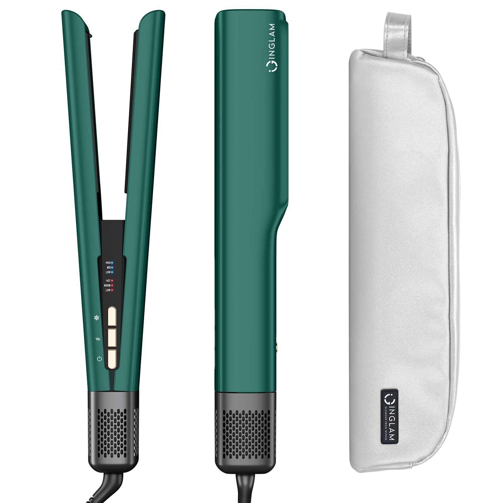 Photo 1 of IG INGLAM Air Straightener, Style From Wet Hair, 2.2" Dryer Straightener, 200M Negative Ionic, One-Step Air Straight for Medium and Long Hair (14"-30"), Dark Green