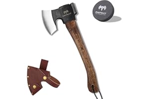 DWFKHT 14.4" Hatchet, Camping Axe, Hand Forged Axe with Sheath, Bushcraft Hatchet with 1065 Carbon Steel and Beech Handle for Wood Chopping – Perfect for Outdoor Survival and Adventures
