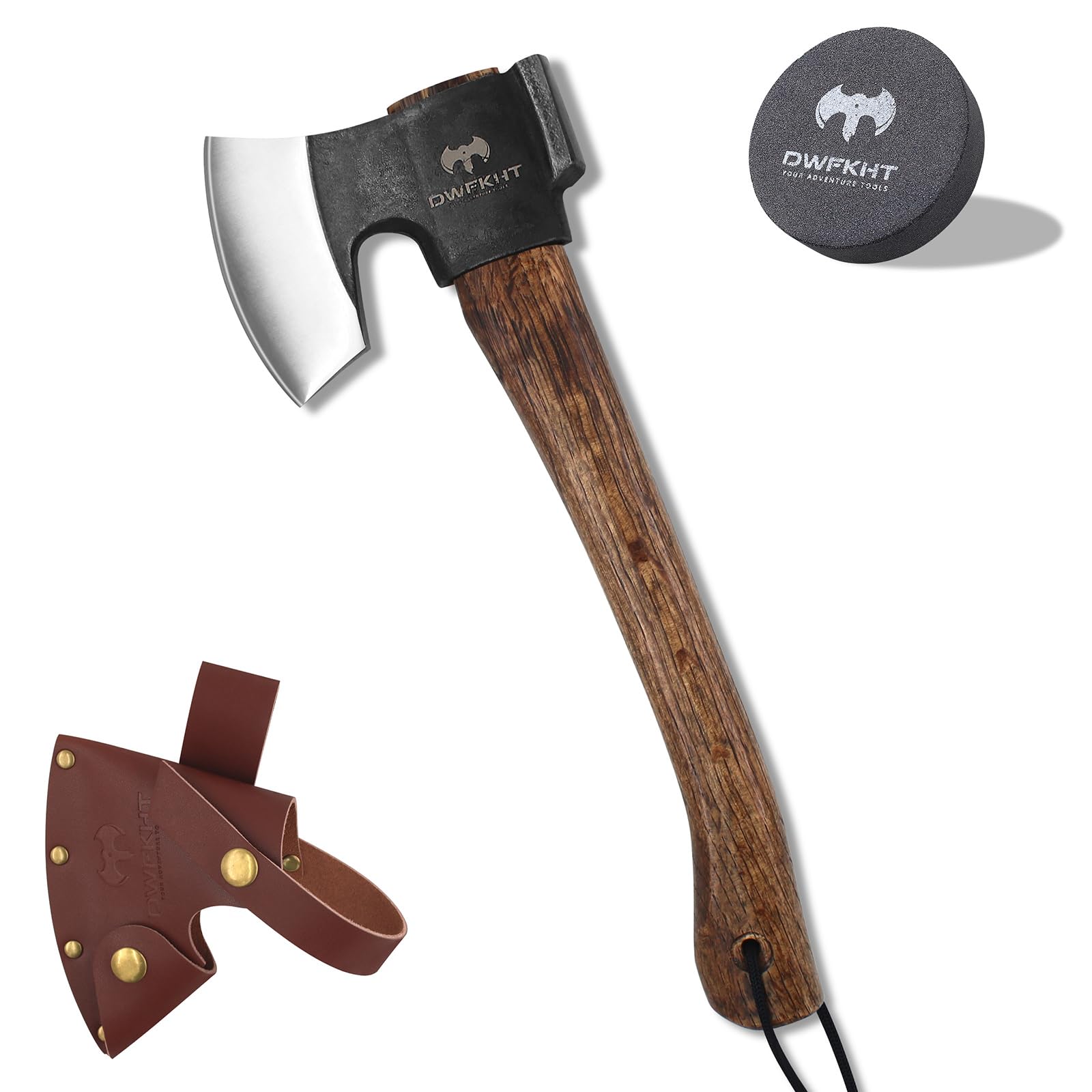 Photo 1 of 14.4" Hatchet, Camping Hatchet, Hand Forged Axe with Sheath, Bushcraft Axe with 1065 Carbon Steel and Beech Handle for Wood Chopping – Perfect for Outdoor Survival and Adventures