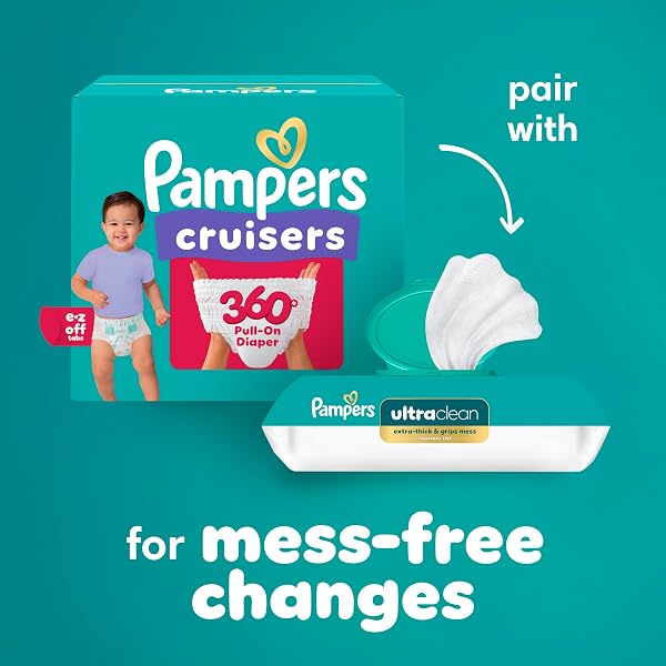 PAMPERS DIAPERS – CRUISERS 360 – SIZE 6, 104 COUNT, BABYPROOF UP TO 100% LEAKPROOF PULL-ON DIAPER