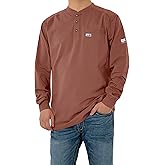 FR Shirts for Men 6oz Lightweight Stretch Work Shirt Flame Resistant Long Sleeve Henley Shirt CAT2