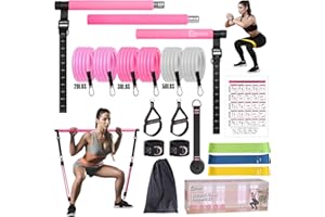 BBTOPS Pilates Bar Kit with Resistance Bands, Upgraded Multifunctional Screw Yoga Pilates Bar with Metal Adjustment Buckle, Portable Home Gym Pilates Bar for Women Full Body Workout Equipment Pink