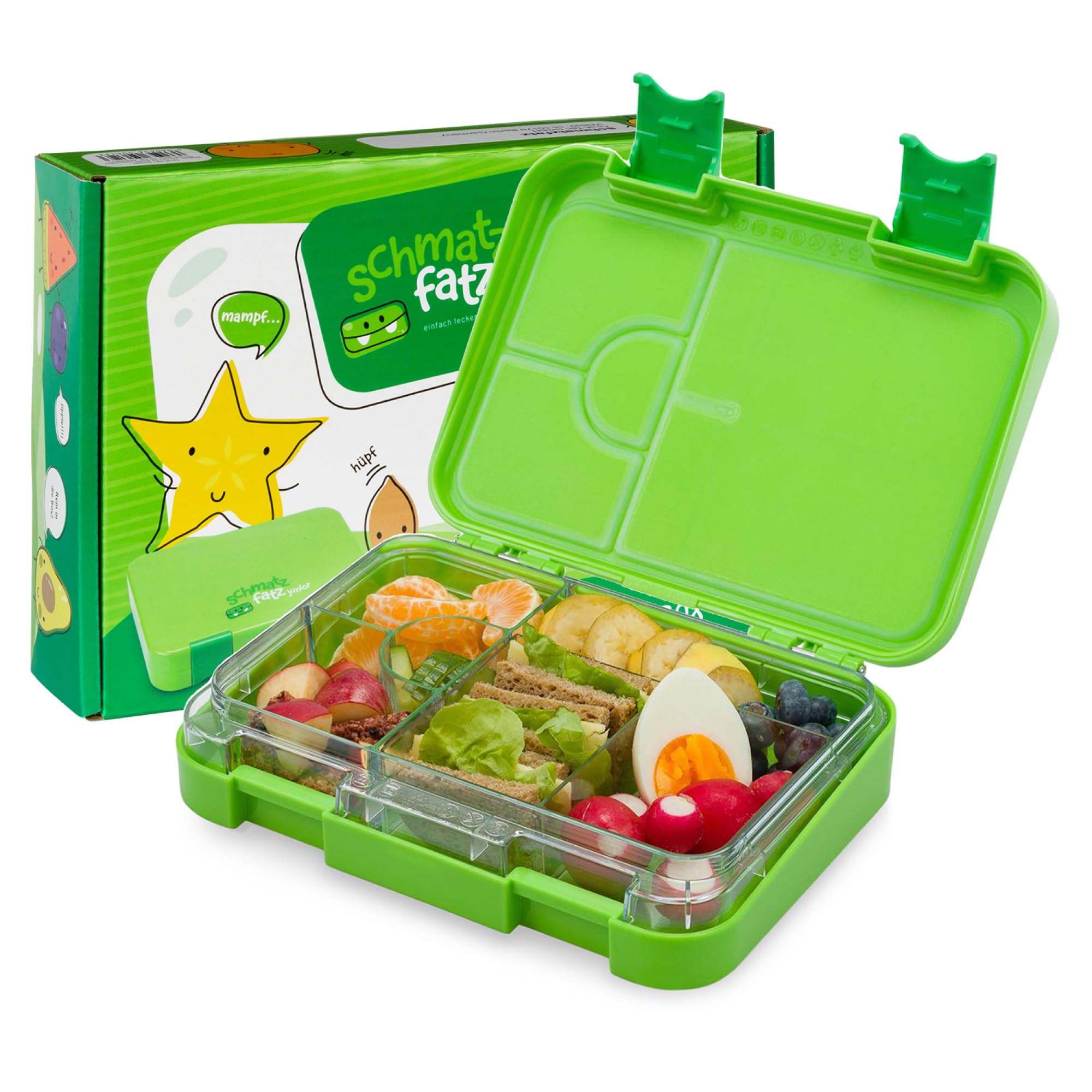 schmatzfatz Kids Lunch Box with Compartments, Colourful Bento Lunch Box for Kids, BPA-Free Sectioned Compartment, Leakproof Dishwasher Safe, Toddler Lunchbox