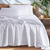 SONORO KATE 100% French Pure Linen Sheets, Breathable and Durable Linen Queen Size Sheets, Anti-Tear Linen Bed Sheets, Machine Washable, 16 Inch Deep Pocket - 4 Piece (White, Queen)