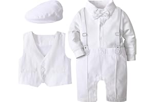 A&J DESIGN 4pcs Baby Boys Suit, 3 Months - 18 Months, Gentleman Romper & Vest & Berets Hat & Bow Tie