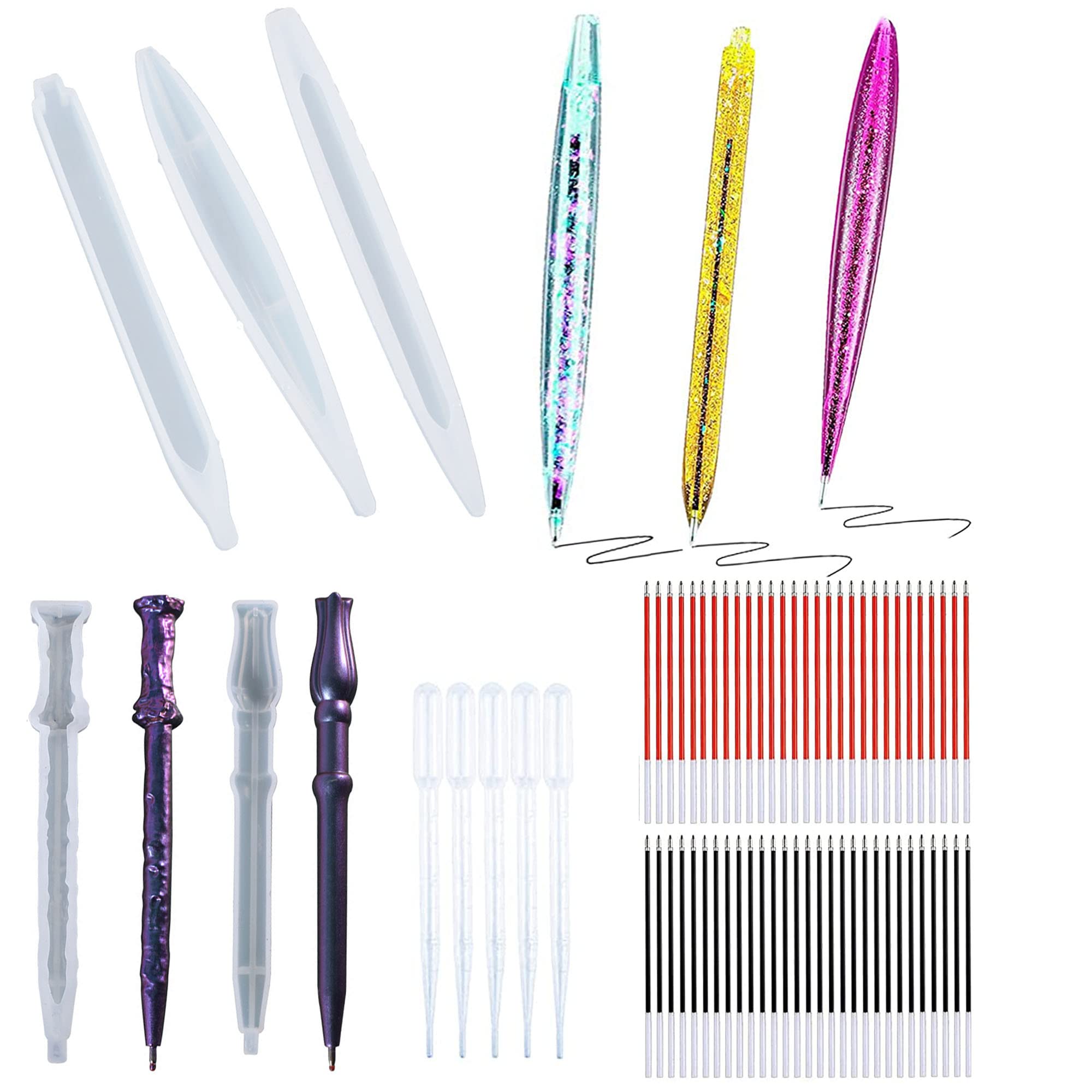 Allazone 110 PCS Pen Resin Molds, 5 PCS Magic Ballpoint Pen Epoxy Resin Casting Molds with with 100 PCS Ballpoint Refill Pens for DIY Resin Crafts Making
