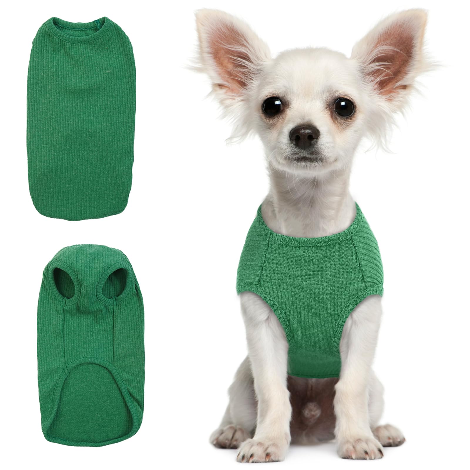 Hjumarayan Dog Tshirt - Summer Knitted Jumpers Soft Stretchy Clothes for Small Dogs Shirts, Striped T Shirt for Chihuahua, Toy Poodle, pomeranian, Yorkshire (Emerald Green XS) — image 1