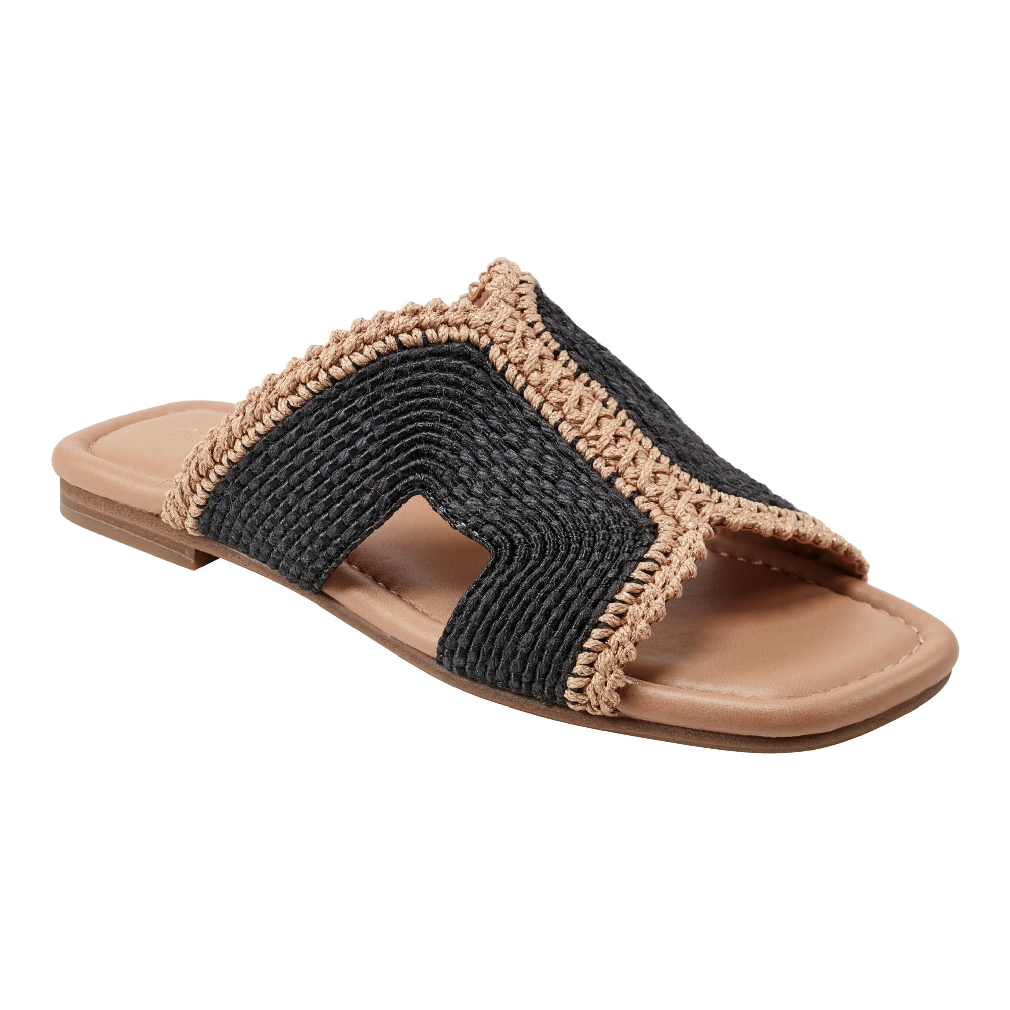 Marc Fisher LTD Women’s NASHIE Flat Sandal, Black/Natural 001, 8.5