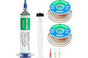 TANG HONG Solder Paste & Solder Wick Kit,Sn42%,Bi58% Lead Free Solder Paste,138℃ Low Melt Solder Paste 30g (1 PACK),4.9Ft Desoldering Wick Braid Remover Solder(2 PACK)