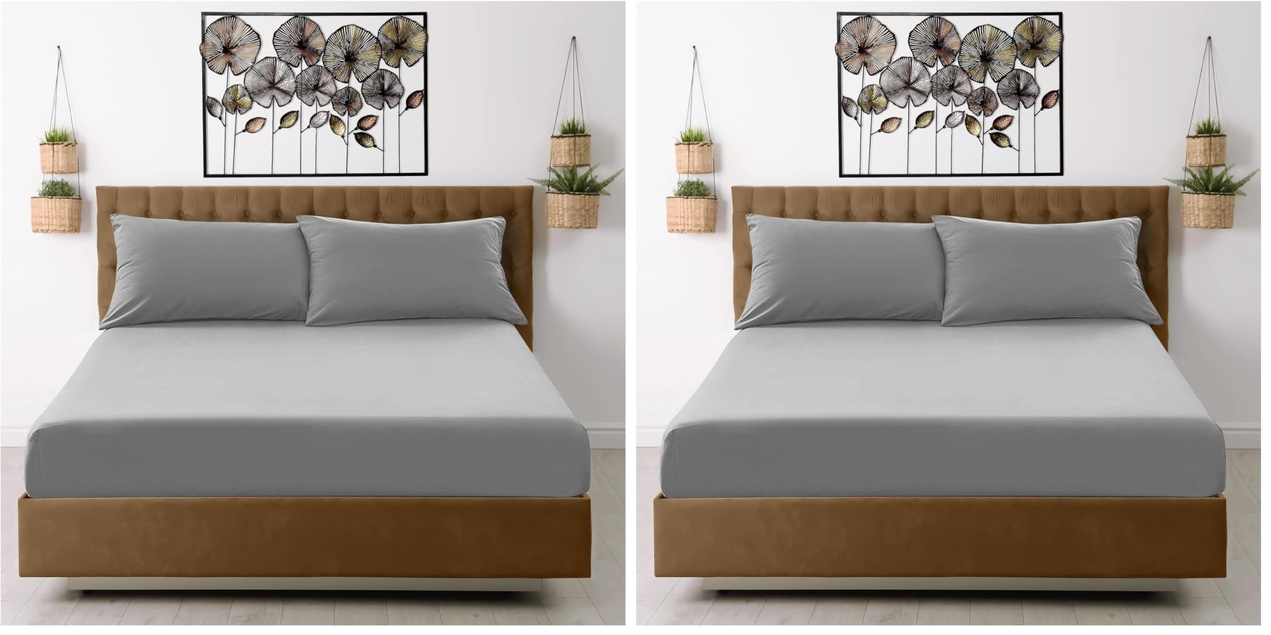 Fitted Sheet Single Bed - Grey Bedding Sheet - Plain Dyed Microfiber Bedsheets (Pack of 2)