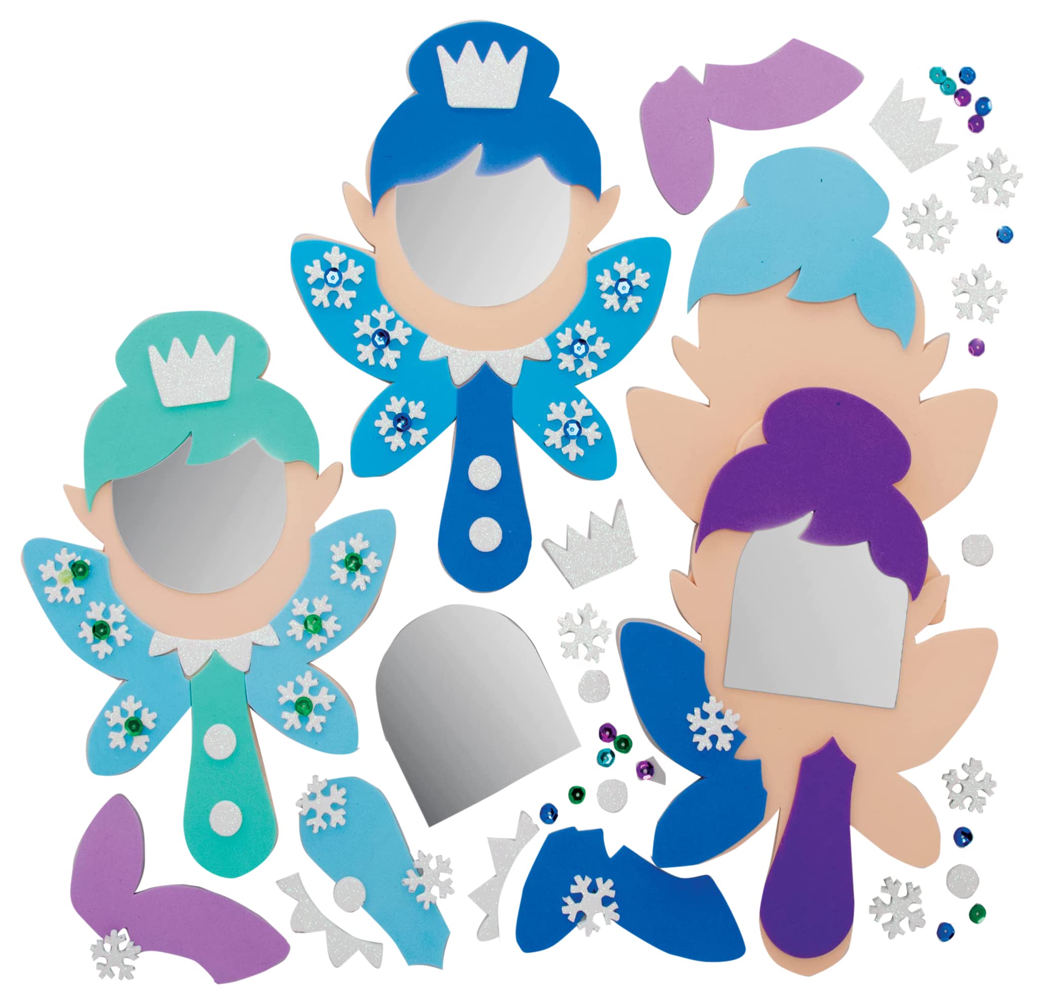 Baker Ross FE876 Winter Fairy Mirror Kits - Pack of 4, Make Your Own Mirrors, Foam Crafts for Children to Make and Decorate,
