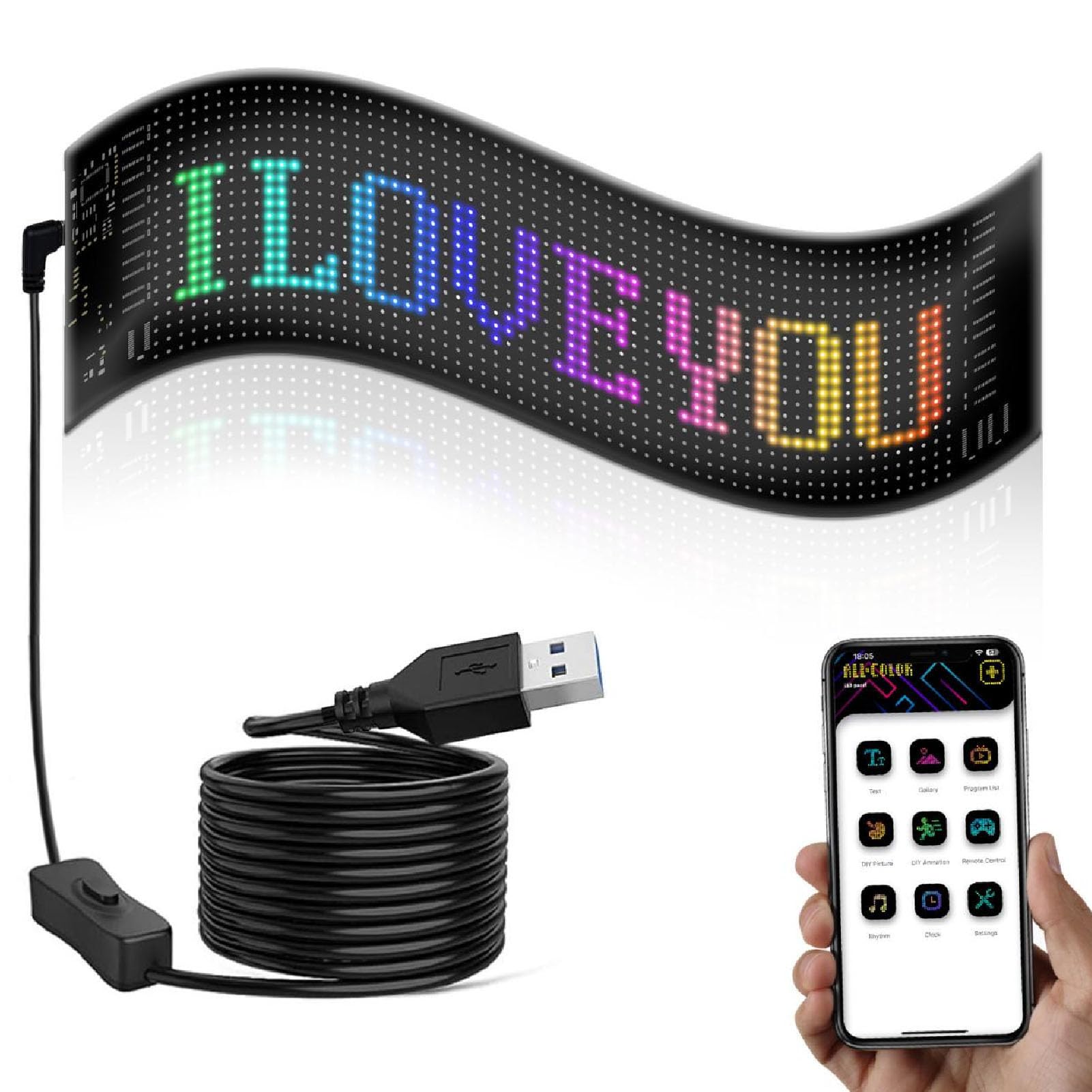 Generic Custom LED Sign for Car, Ultra Thin Flexible Bluetooth LED Screen, Bright and Colorful, DIY Design, Bluetooth APP Control, 2 Pack