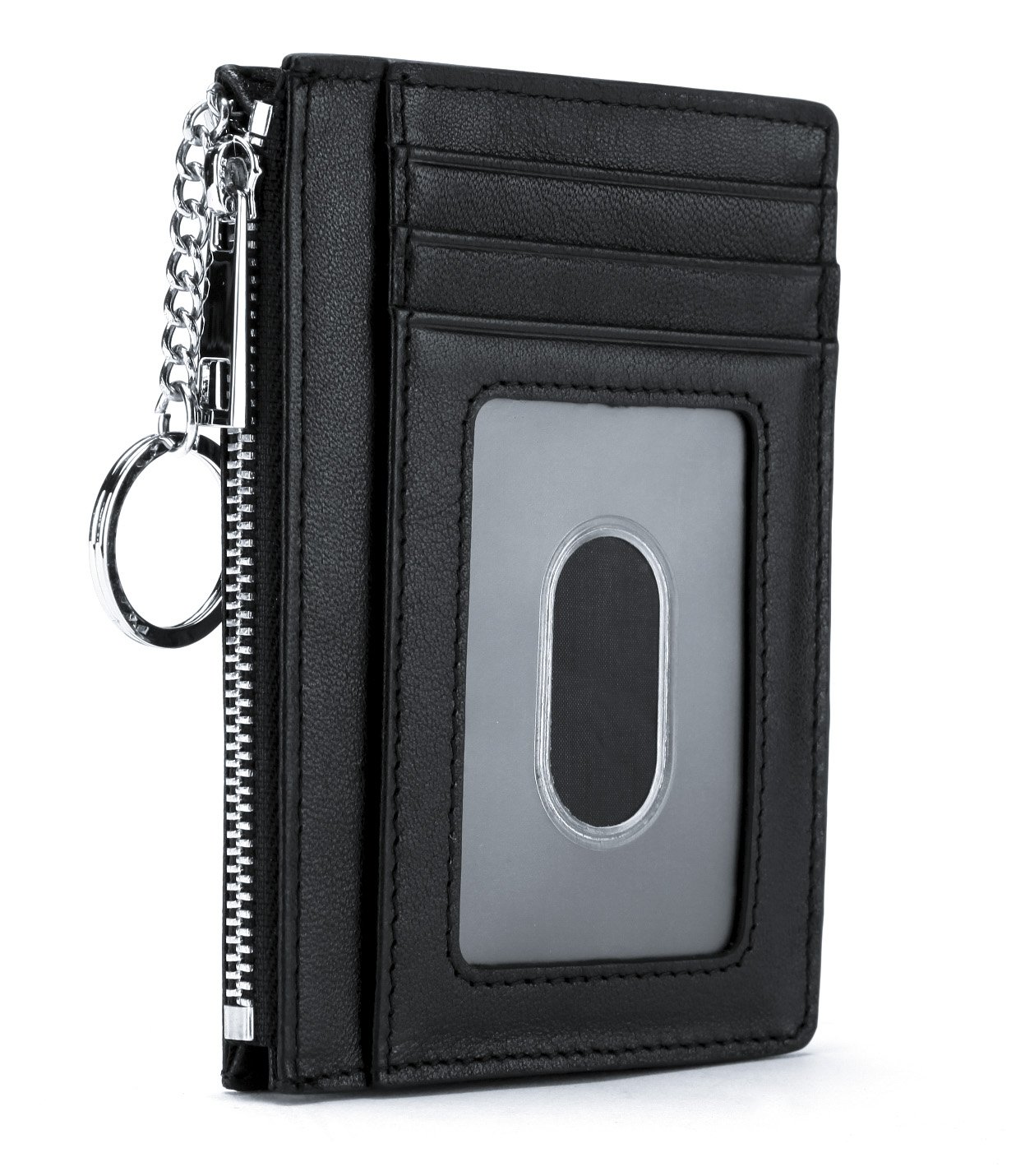 Leather Zip Credit Card Holder Wallet with ID Window Keychain RFID Blocking Buy Online in