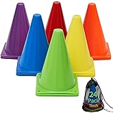 Cones Sports, Small Training Cones Set for Soccer Practice, 24 Pack 7 Inch Agility Field Cone Marker for Football Basketball Drills, Plastic Multi color Baseball Cone for Outdoor Indoor Games