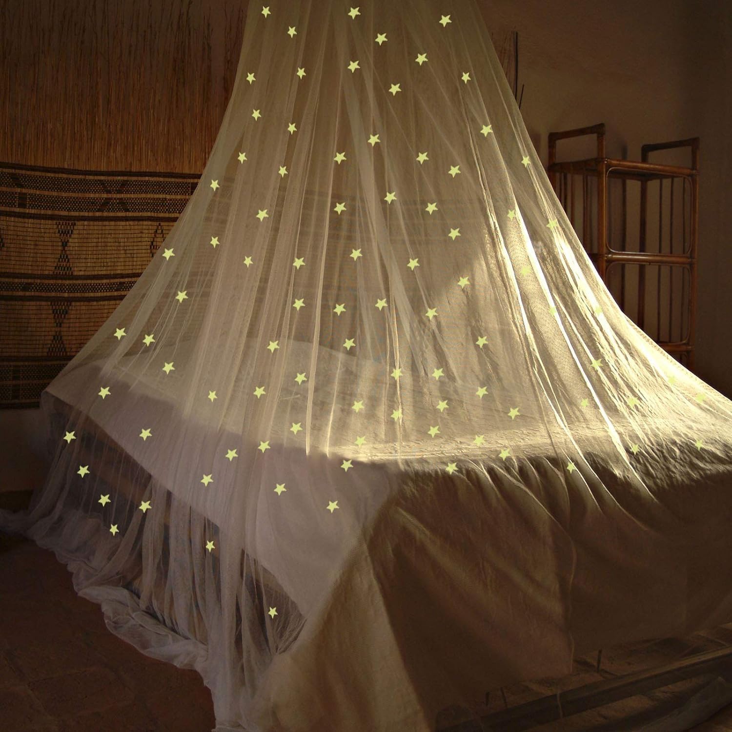 Sonhomay Foldable Bed Canopy with Glowing Stars for Girls - Mosquito Net Round Dome Princess Bed Room Decor
