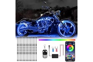 SHINIGHT 14 Pcs Motorcycle LED Light Kits, App Control Multicolor Waterproof Motorcycle LED Strip Lights with RF Remote, Music Sync & Multiple Scene Modes RGB LED Lights for Motorcycles