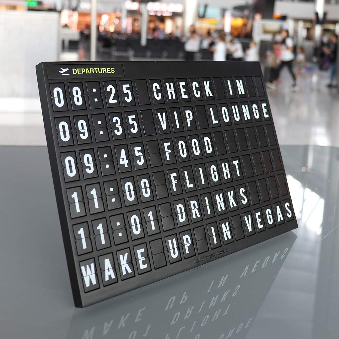 Airport Style Flight Message Board Black. Arrivals and Departures Aviation Changeable Letter Board 30 x 21x 1.5cm Includes 265 Letter Tiles & 4 Themed Headers Designed By Locomocean