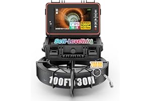 OnBeam Sewer Camera Self Leveling, Drain Camera 100 ft with Meter Counter, 9" HD 1080p Plumbing Cameras with 12 LED Lights, IP68 & 32GB DVR, Industrial Endoscope for Duct Sewer Line Pipe Inspection