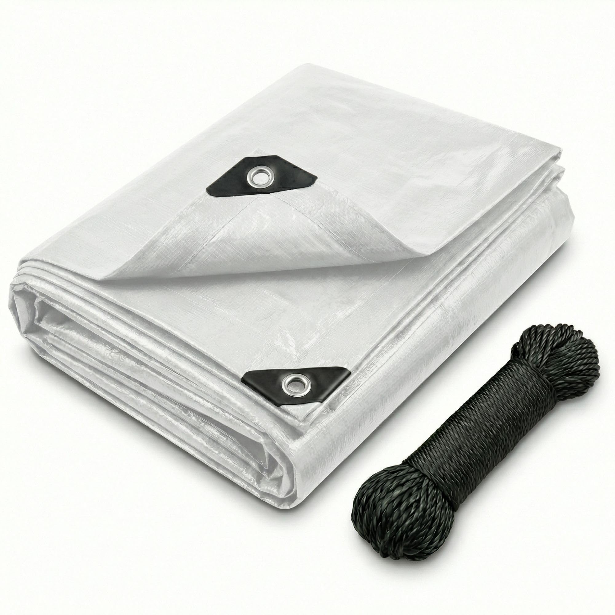 CoverUp! Tarpaulin 2 x 3 m - White, 120g/m² - Tarpaulin Waterproof Heavy Duty - Cover for garden, furniture, pool, boat, outdoor, camping or as a ground sheet - Large tarpaulin sheet with 12 m rope