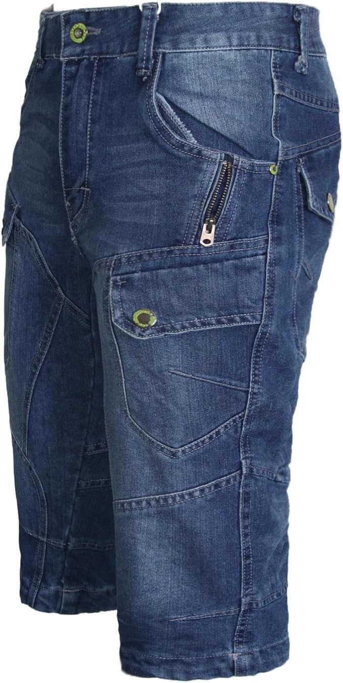 mens denim three quarter length shorts
