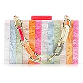 QTKJ Acrylic Evening Bag, Clutch Purses for Women, Colorful Geometry Motifs Crossbody Bag for Wedding Party (Color)