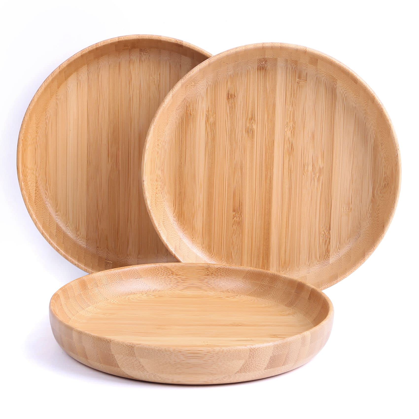 Photo 1 of cluzelar Bamboo Plates 7.5Inch Round Bamboo Plates Reusable Dinner Plates Tableware Set of 3 Wooden Plates Lightweight Dishes Snack, Dessert, Unbreakable Classic Plates