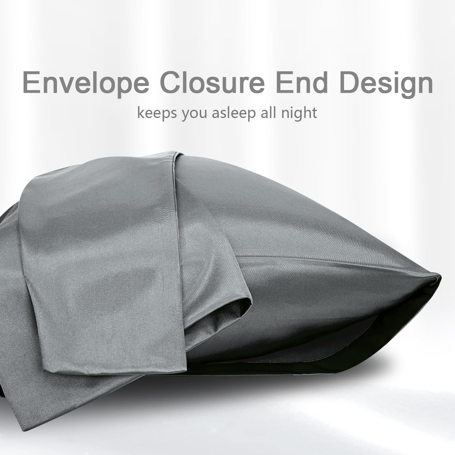2 Piece Satin Pillowcase for Hair and Skin Similar to Silk Pillow Cases with Envelope Closure Cooling Pillow Cases for Sleeping Gifts for Women Men (20"x30"Queen Size,Grey) - Image 2