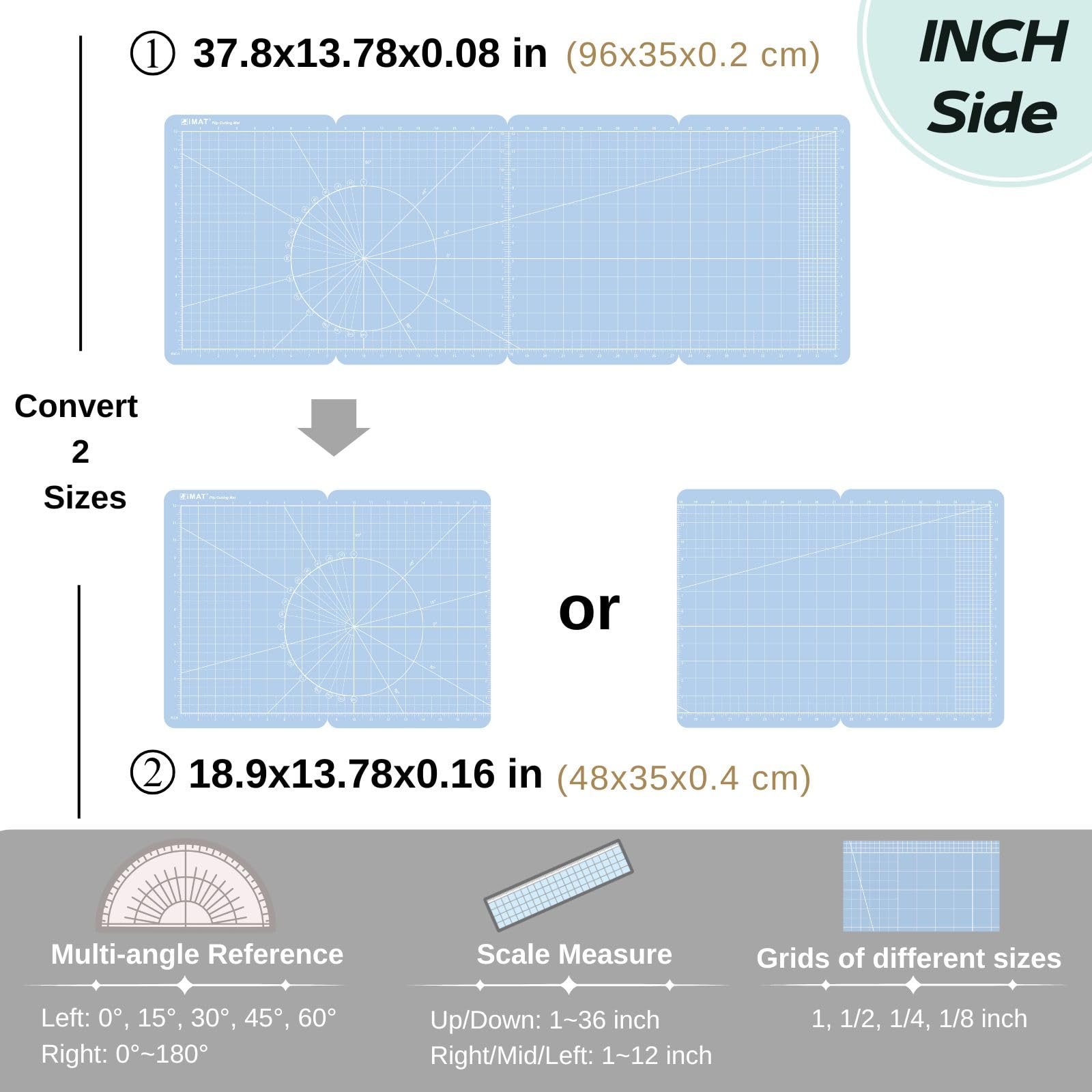 iMAT Flip Cutting Mat M Type, Foldable, Min Size Close to A4, Max Size 37.8