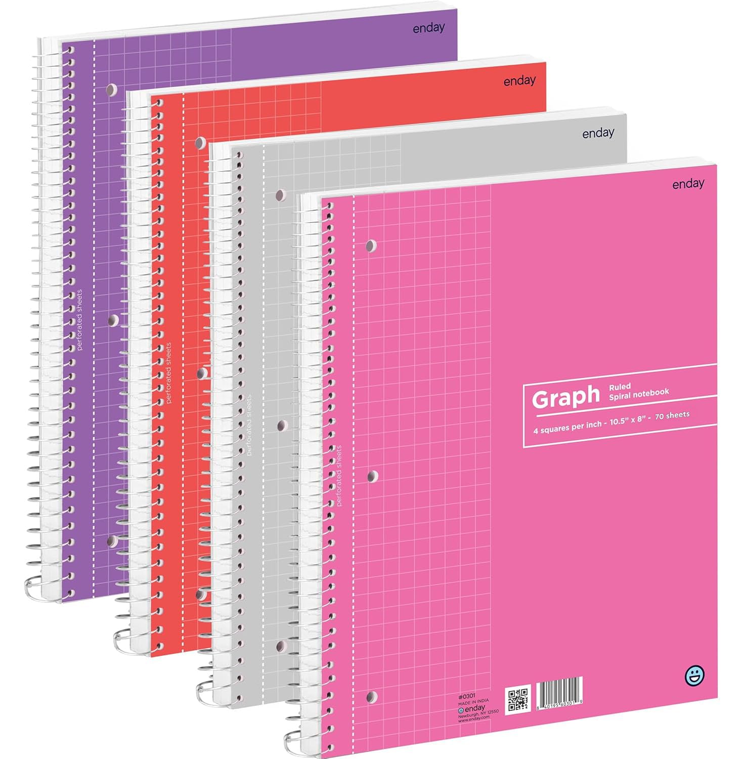 Photo 1 of Emraw Quad Ruled Notebook Spiral with White Paper - Set Includes: Blue, Black, Yellow, & Green Covers (12 Pack)