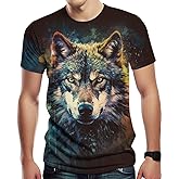 Girren Wolf T-Shirts for Men 3D Print Wolves Animal Short Sleeve Tee Fashion Crew Neck Tshirt,Black1,L