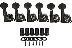 KAISH 6 Inline 18:1 Locking Tuners Tuning Keys Guitar Locking Tuning Machines with Mini Oval Buttons for Strat/Tele/Electric Guitars Black