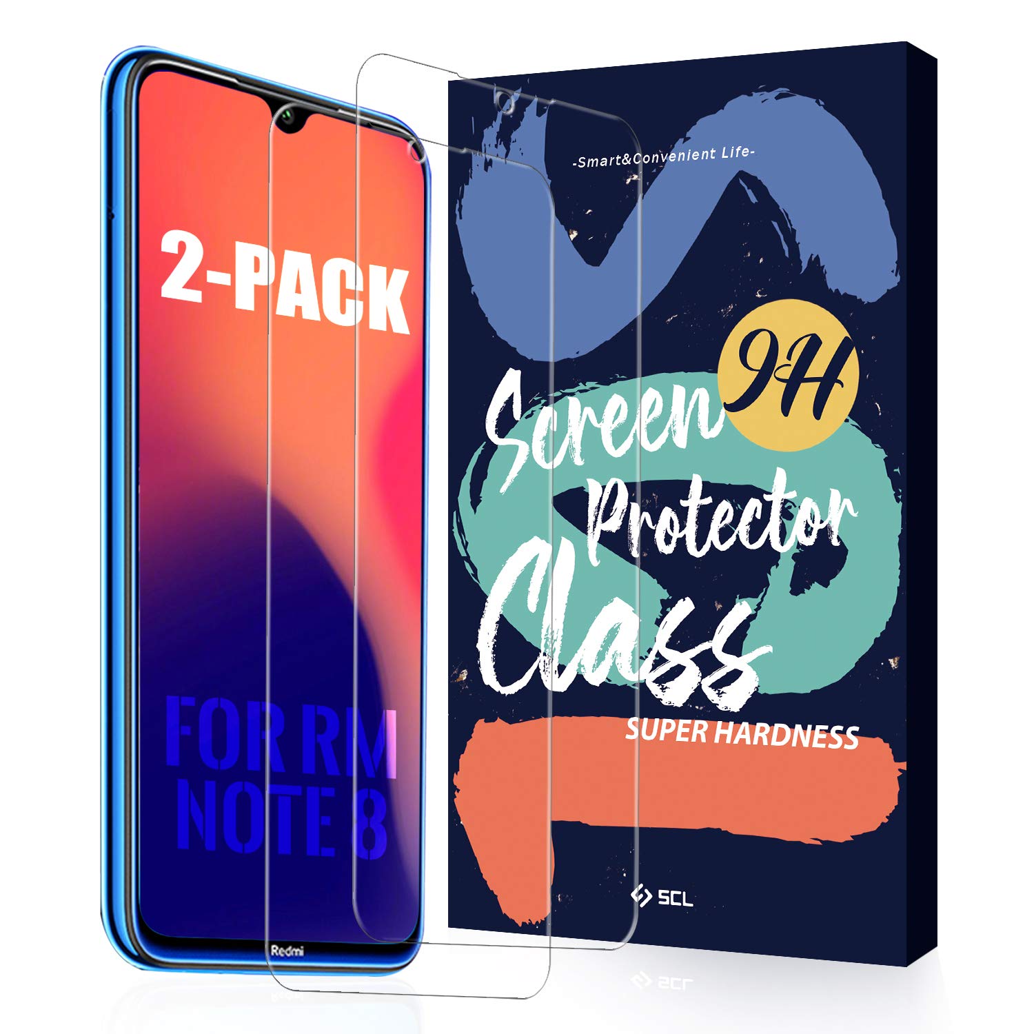 SCL Xiaomi Redmi Note 8 Screen Protector Xiaomi Redmi Note 8T Screen Protector for Redmi Note 8 / 8T, (2-Pack) 2.5D Rounded Edge Glass Film,9H Tempered Glass,[Anti-Scratch][Anti-Fingerprint]