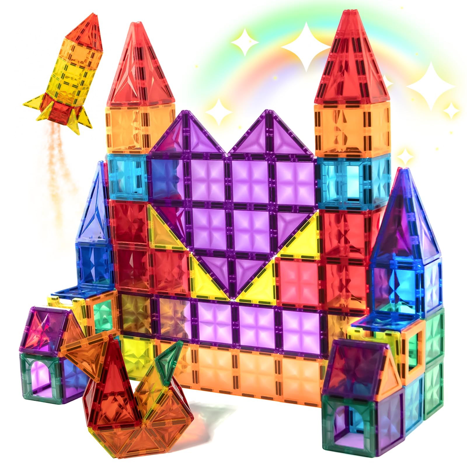 Riswistoy Magnetic Tiles Building Blocks Sensory Toys STEM Kids Games Magnet Building Toys for Boys and Girls Aged 3+ Preschool Kindergarten Toddler Toys for Kids Brain Development(78 PCS)