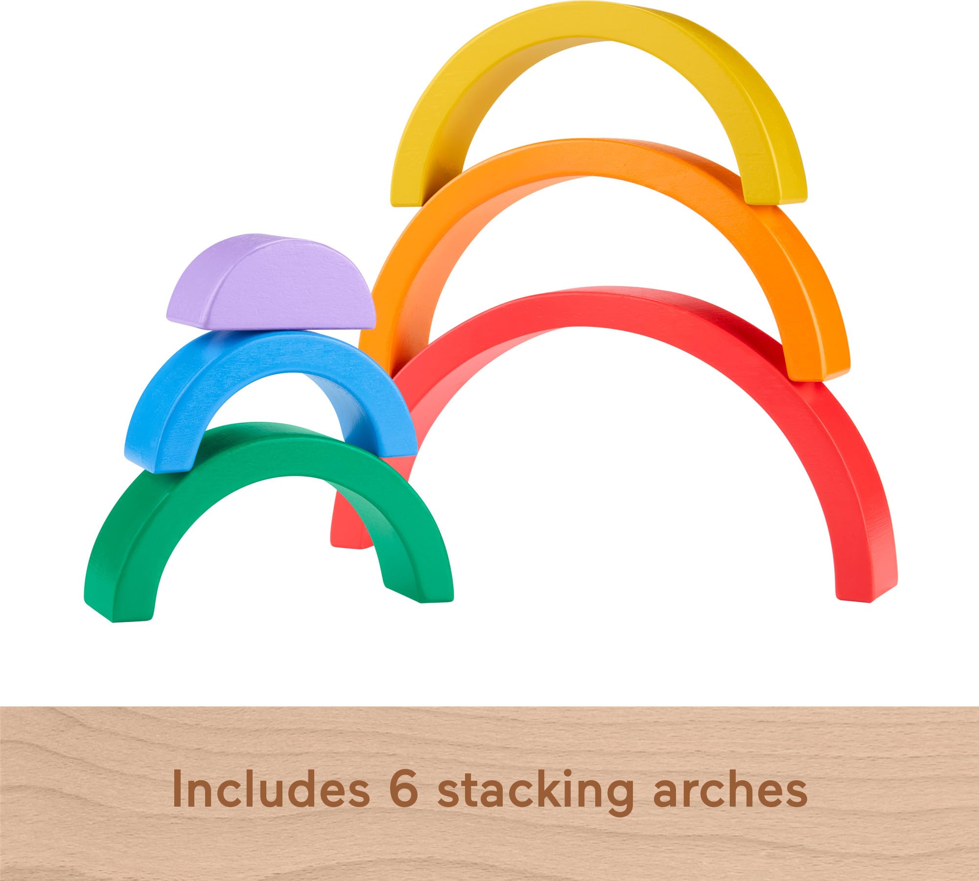 Fisher-Price Wood Toddler Toy Stacking Rainbow, 6 Colorful Wooden Pieces for Building Developmental Play Kids Ages 18+ Months