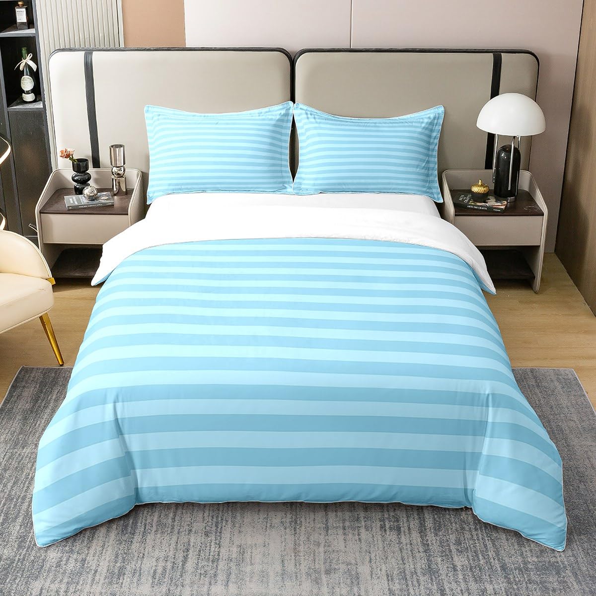 Cotton Blue Striped Duvet Cover King Stripe Bedding Set Kids Boys Girls Women Men Farmhouse Ticsuper King Stripes Comforter Cover Horizontal Stripes Adults Abstract Gothic Home Decor