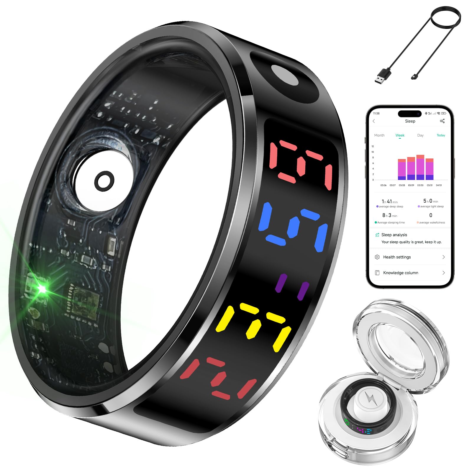 Photo 1 of (gold) Hivisuals Smart Ring for Women Men with Color Screen,Fitness Tracker with Time Display/Heart Rate/Blood Oxygen Monitor/Sleep Tracker, IP68 Waterproof Health Rings for iPhone or Android (#11)