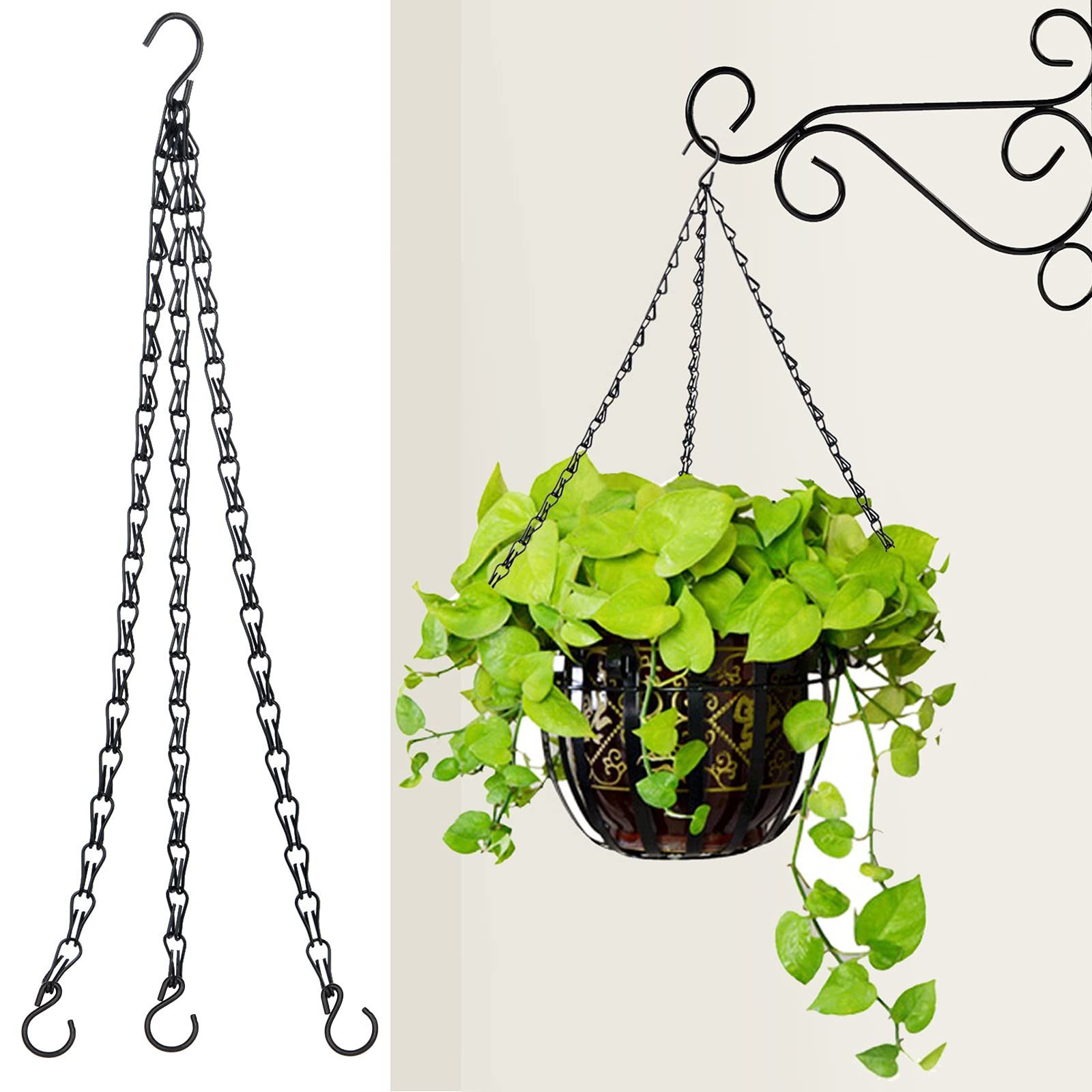 HANTURE 3 PCS Hanging Chains 24 Inches Heavy Duty Hanging Basket Chains Black 3 Point Garden Plant Chain Holders for Baskets Bird Feeders and Other Ornaments Indoor Outdoor