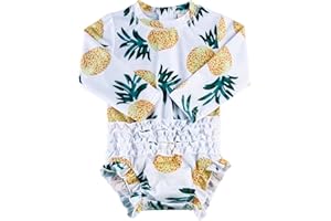 ADUKIDE Baby Girls Rash Guard Swimsuit Long Sleeve Ruffles Swimwear with Zipper UPF 50+ One Piece Beachwear Size 3-24 Months