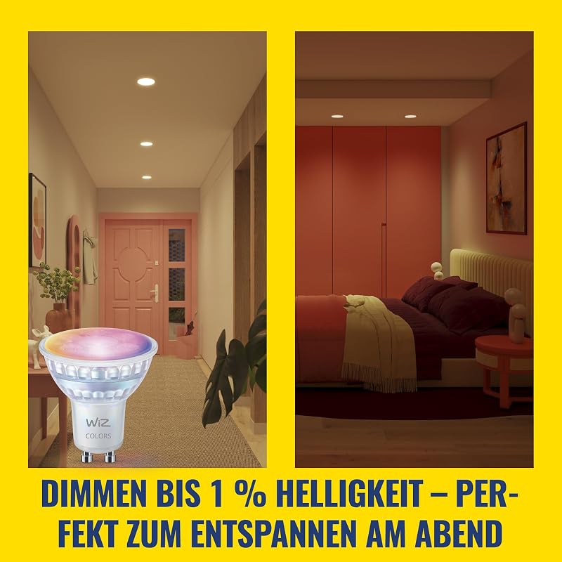 Smart LED Glass GU10 Spotlight, Full Color and Tunable White, 50 W Äquivalent, 2200–6500 K, 345 Lumen, dimmbar, kompatibel mit Alexa, Google Assistant und Apple Home, 2er-Pack