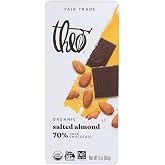 Theo Salted Almond Organic Dark Chocolate Bar, 70% Cacao, 1 Bar | Vegan, Fair Trade