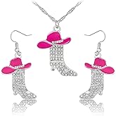 Aswitnove 2 Pcs Cowgirl Jewelry Set for Women Sparkly Rhinestone Cowgirl Earrings Cowboy Boots Necklace Chic Enamel Hat Boot Charm Western Jewelry for Women