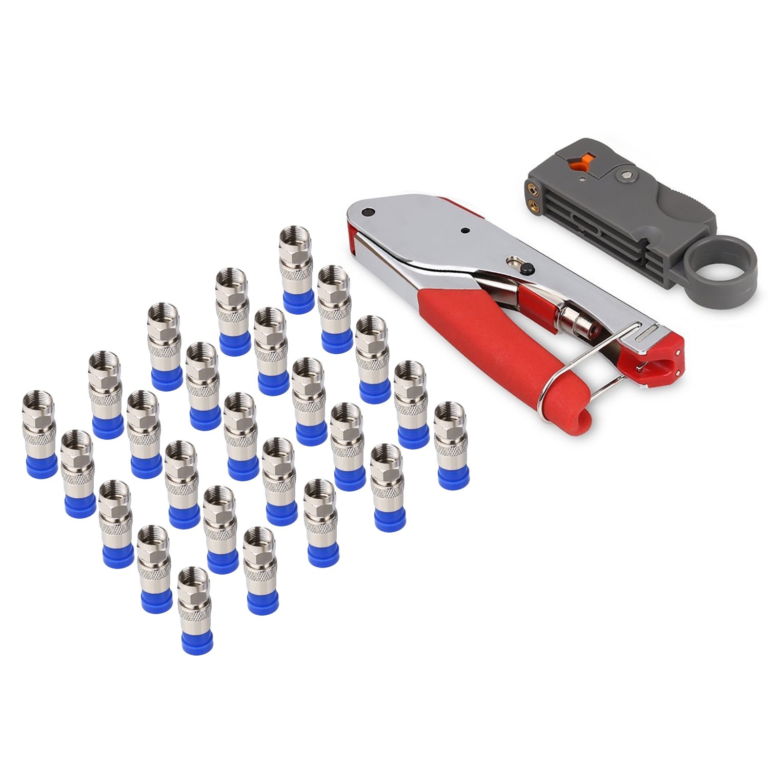 Coaxial Compression Tool Kit Wire Stripper with F RG6 RG59 Connectors