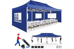 TOOLUCK 13x26 Heavy Duty Pop up Canopy Tent with 6 Sidewalls 550D Oxford Cloth Waterproof, Upgrade Sturdy Large Space Outdoor Tent for Backyard Party, Wedding, Commercial Events, Dark Blue