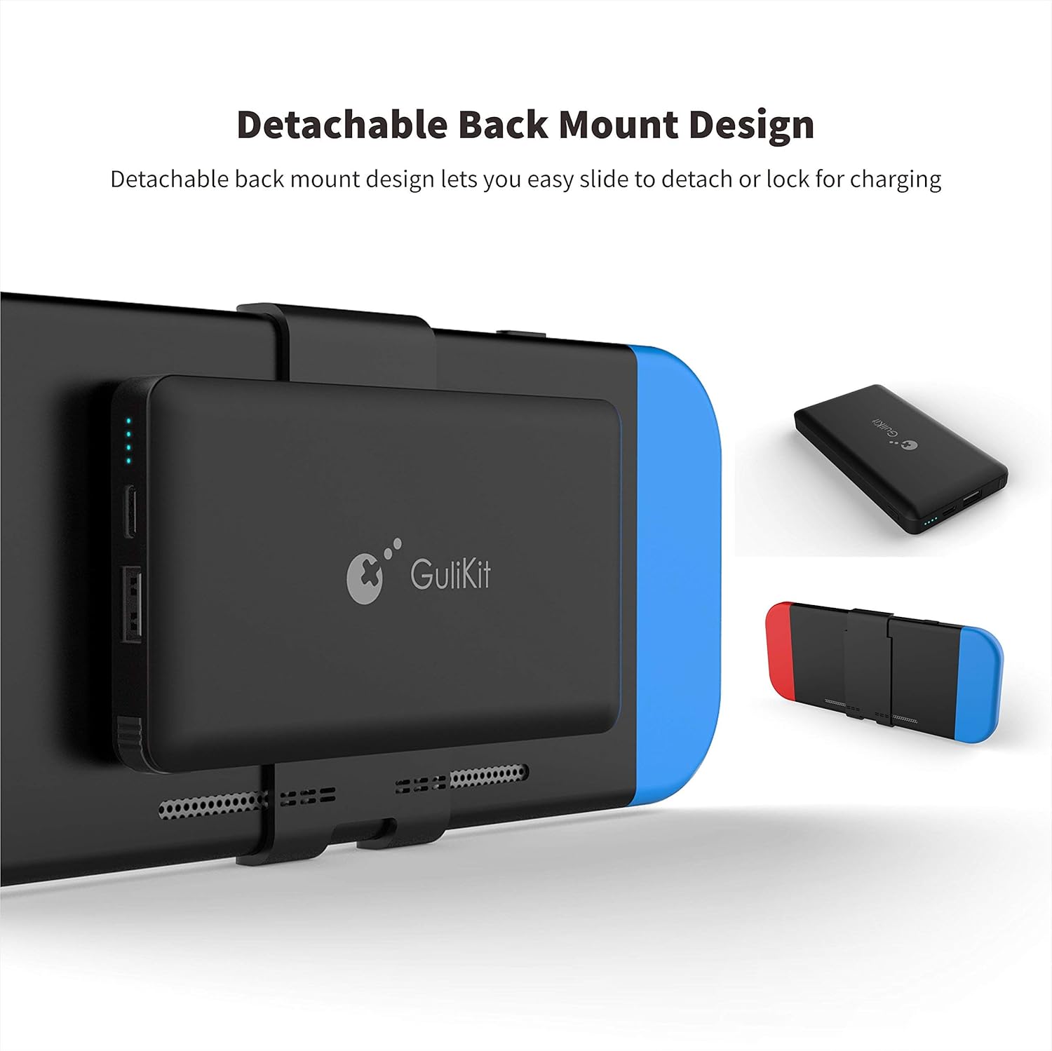 For Nintendo Switch Attached Power Bank, Marval.P GuliKit Battery Master, 10000mAh 5V/3A Flash Rechargeable Tech, Backup Battery Pack Charging Case for Extending 10+ Playing Hours: Video Games