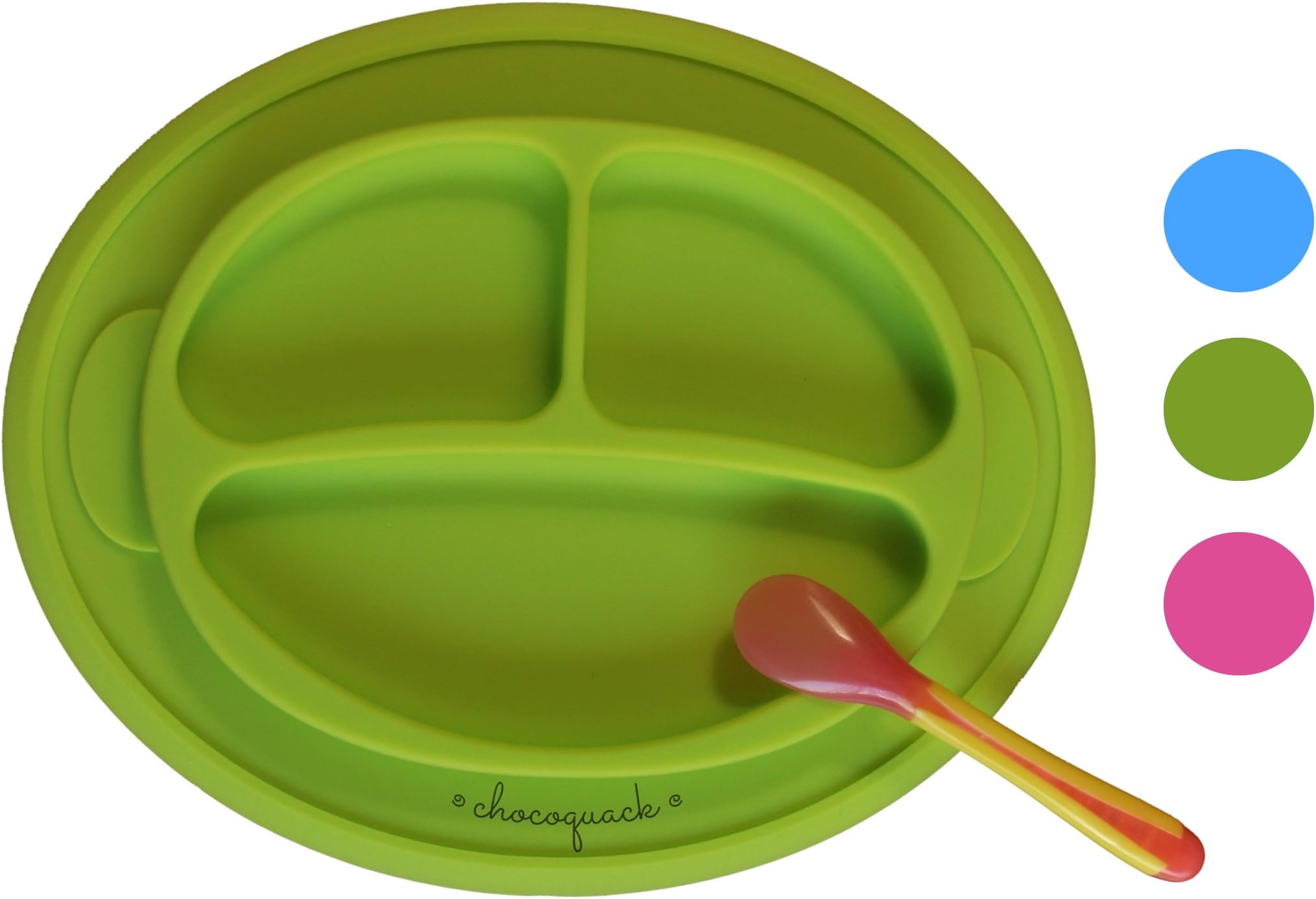 Non-Slip Suction Placemat Combo - Includes Monkey Silicone Placemat and Blue Heat Sensing Spoon for Baby, Toddler & Kids. Ideal for Highchair Feeding, Kitchen Dining Table and Outdoors.