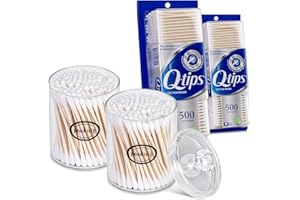 2-Pack 625 Count Q-tip Cotton Swabs - Multipurpose, Soft and Firm Cotton Buds for Body Hygiene, Beauty Care, and Tool Cleaning - Bundled with 2 Peaknip Q-tip Holder & Dispenser